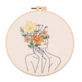 IUHUI Embroidery Kit for Beginners Adults - Fashionable Women Wearing Flowers Easy Patterns, DIY Hand Stitching Embroidery Set with Hoop (Gorgeous Woman) - color: Gorgeous Woman