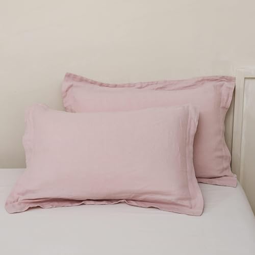 100% French Linen Pillow Shams Basic Style - Pack of 2 - Washed Solid Color Natural Flax Soft Breathable - Blush Pink, 20'' x 36'' - color: Blush Pink, size: 20''x36'' - Basic