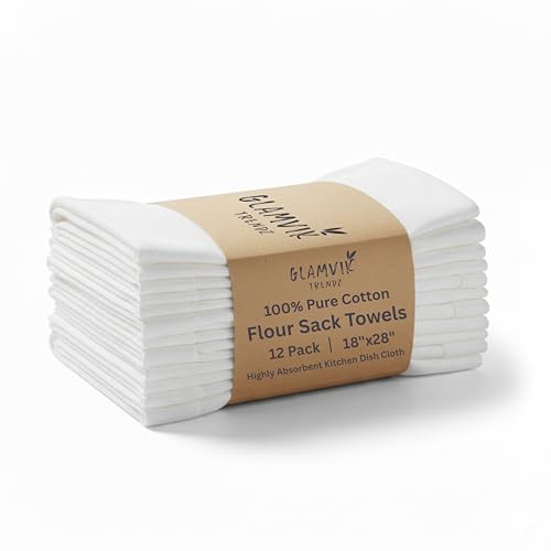 Flour Sack Towels - Tea Towel for Crafts, Kitchen Dish Cotton Blank Towel for Embroidery, Baking Bread Proofing Linen Cover, Super Absorbent Quick Dry (White, 18"x28" Pack of 12) - size: 18"x28" Pack of 12