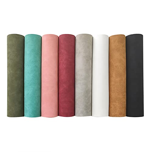 8 Pcs Colored Faux Suede PU Leather Fabric, Soft Smooth Synthetic Crafts Leather Fabric for Handicraft DIY Projects (21cmx30cm) - color: Smooth-colored