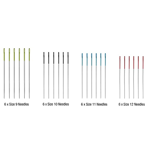SINGER Crewel Needles in Dial Compact, Assorted Sized Sewing Needles, Sizes 9, 10, 11, 12, Set of 24