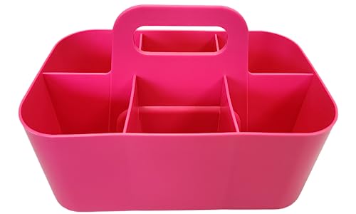 3 Pack Small 6 Compartment Multiuse Caddy Organizer with Handle Art Craft Supplies, Office, Desk, Stationery Pen Holder Stackable- Made In USA (Hot Pink) - color: Hot Pink