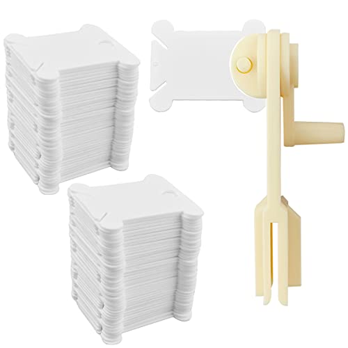 120 Pcs Plastic Floss Bobbins with 1 Pcs Bobbin Winder for Cross Stitch Cotton Thread Craft DIY Sewing Storage Thread Organizer Holder Embroidery DIY Cards (White) - color: Plastic Floss Bobbins + Bobbin Winder