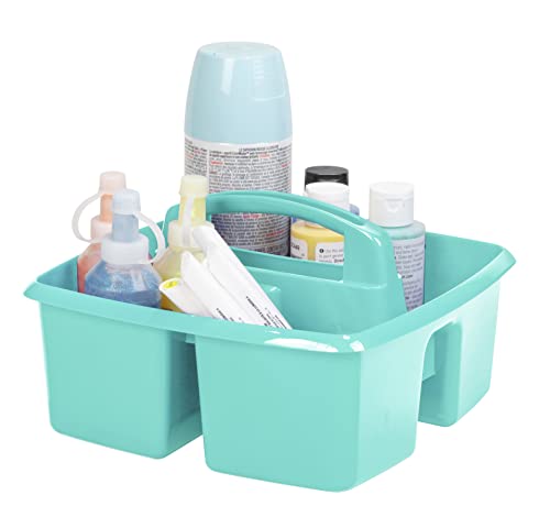 Storex 3-Compartment Small Caddy – Multipurpose Classroom Organizer with Handle, Aquamarine, 6-Pack (00952A06C)
