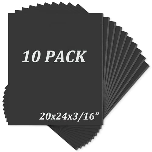Mat Board Center Pack of 10 Acid-Free Foam Board Black 20x24 in 3/16" Thick - color: Black, size: 20x24
