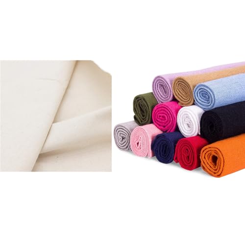 LOVOUS® Nature Linen Needlework Fabric 20 by 62-Inch (Color 1) and 12 Pcs/Set (19 x 19 Inch) Linen Cloth Needlework