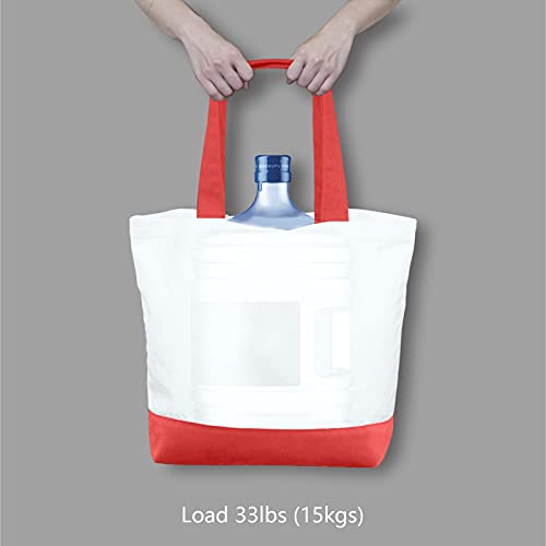 TOPDesign 1-Pack Super Strong Large 12oz Cotton Canvas Tote Bag, Reusable Grocery Shopping Cloth Bag, Fashionable Two-Tone Tote for Crafts, DIY Your Creative Designs - color: Red/White