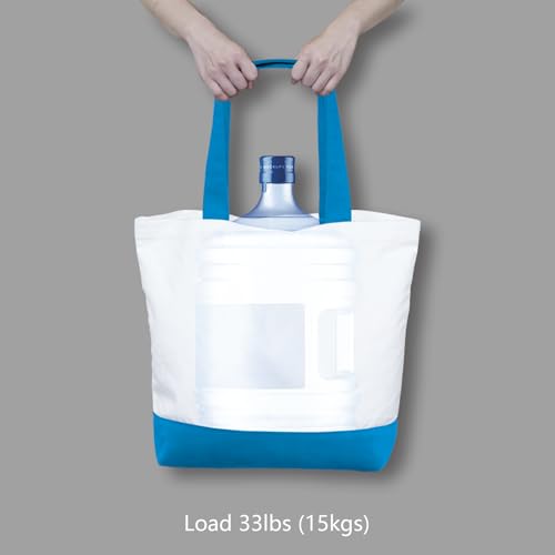 TOPDesign 1-Pack Super Strong Large 12oz Cotton Canvas Tote Bag, Reusable Grocery Shopping Cloth Bag, Fashionable Two-Tone Tote for Crafts, DIY Your Creative Designs - color: Ocean Blue/White