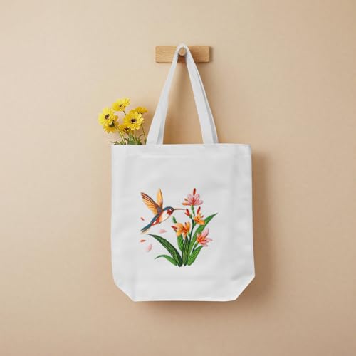 ERKOON Embroidery Canvas Tote Bag for Beginners, Needlepoint Arts Crafts Cross Stitch Kits for Adults Including Stamped Embroidery Bag with Hoops, Needle, Instruction and Color Threads (Hummingbird) - color: Hummingbird