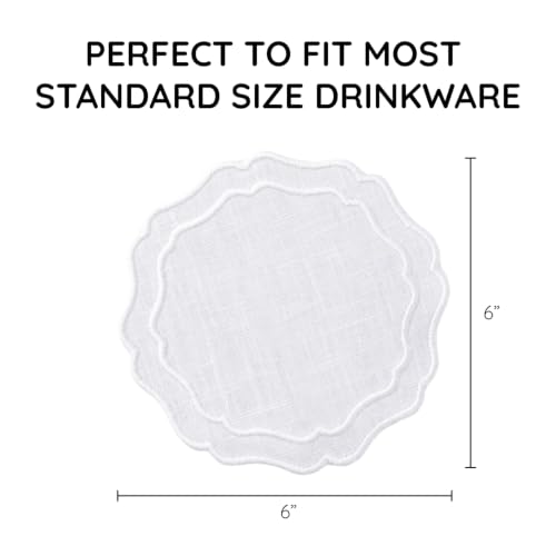 Linen Coasters for Drinks, Set of 6, 6 inch, White - color: 1237 - White, size: 6 inches