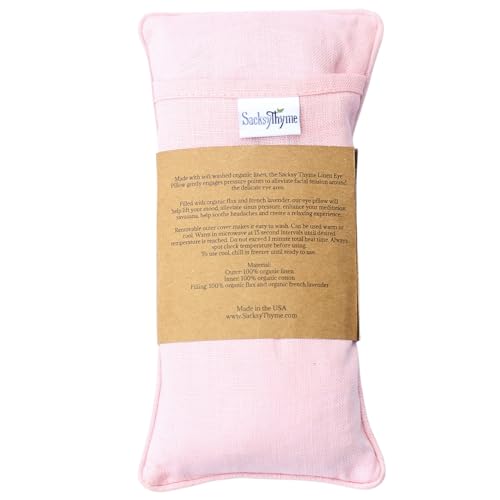 Sacksy Thyme Organic Linen Eye Pillow - Lavender & Flaxseed for Relaxation, Yoga, Stress Relief - Microwavable Heating Pad & Cool Compress - Made in USA - Gifts for Meditation - color: Pink (Unscented)
