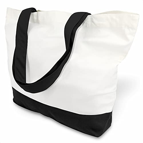 TOPDesign 1 | 3 | 6 | 12 | 24 Pack Super Strong Large 12oz Cotton Canvas Tote Bag, Reusable Grocery Shopping Cloth Bag, Fashionable Two-Tone Tote for Crafts, DIY Your Creative Designs (Pack of 1) - color: Black/White