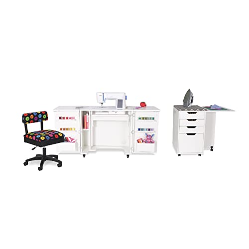 Kangaroo Kiwi Sewing Storage Rolling Caddy and Ironing Station – Mobile Craft Storage Cabinet with Ironing Surface & Shelves - color: Ash White