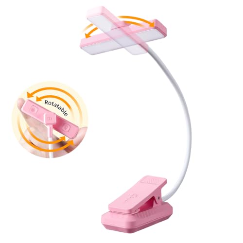 VAVOFO 24 LEDs Rotatable Book Light, Rechargeable Clip Reading Lamp, Pink - color: Pink