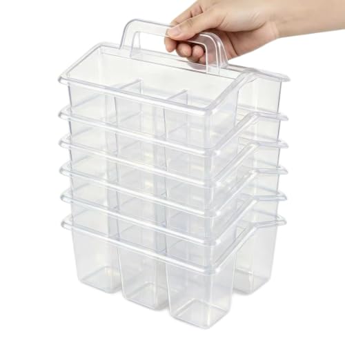 Plastic Caddy With Handle,Protable Classroom Craft Caddy, 6-pack Storage Caddy For Pencil,Pen,Craft Tools (Clear) - color: Clear