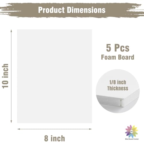 Mat Board Center 8x10 White Foam Boards Pack of 5, 1/8" Thick - size: 8x10