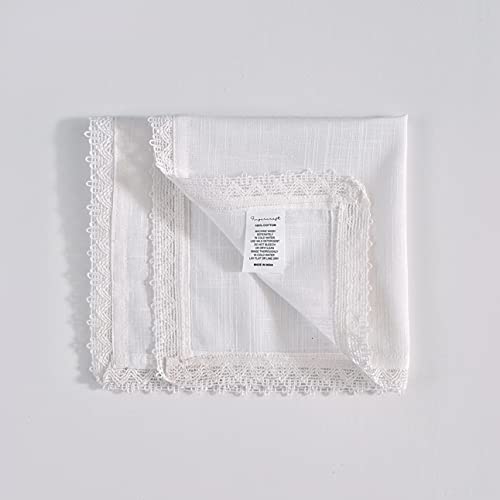 FINGERCRAFT Lace Cloth Napkins, Cotton Linen, 12 Pack, 20x20 Inch, White - color: White, size: 12" x 12" (Set of 12)