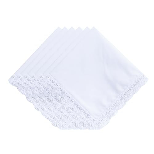 6 Pack of Ladies Embroidery Cotton Handkerchiefs Lace Wedding Hankies - color: C
