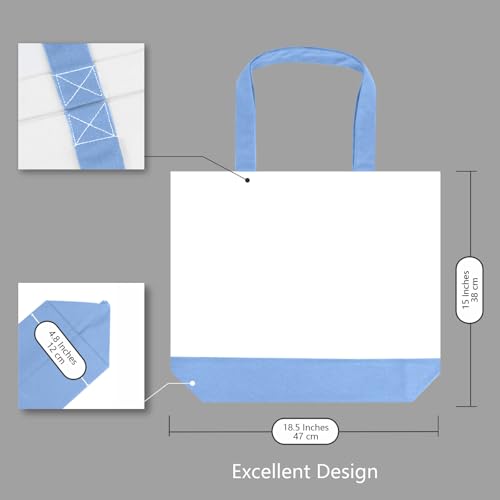 TOPDesign 1-Pack Super Strong Large 12oz Cotton Canvas Tote Bag, Reusable Grocery Shopping Cloth Bag, Fashionable Two-Tone Tote for Crafts, DIY Your Creative Designs - color: Light Blue/White