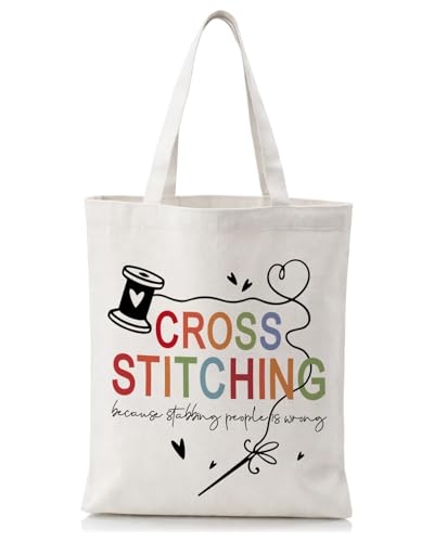 Cute Goose Crochet Canvas Tote Bag for Women - color: Cross Stitch