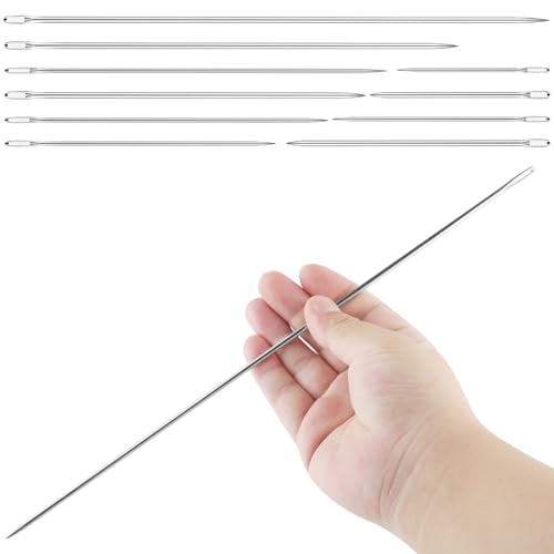 10 Pcs Professional Upholstery Needle, Long Sewing Needles 3"/4"/5"/6"/7"/8"/10"/12" Length, Large Eye Long Straight Upholstery Hand Needles for Home Quilting, Stitching, Crafting