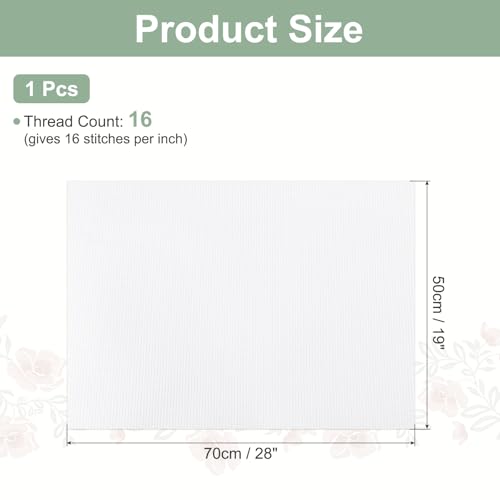 PATIKIL 16 Count Cross Stitch Cloth 19"x28", Embroidery Cotton Fabric DIY Cross Stitch for Handmade Needlework Art Crafts Machine Embroidery, White - color: White, size: 19"×28"