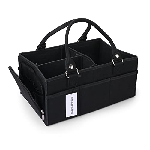 XUANGUO Large Baby Diaper Caddy Organizer, Felt Basket with Handles, Black - color: black