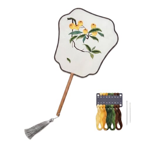 QIZUOLIFE Embroidery Fan Kit with Tutorial Videos, Loquat Pattern - style: Loquat