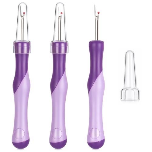 3 PCS Seam Rippers for Sewing, Purple Ergonomic Seam Ripper, Rubber Grip Embroidery Removal Tool for Hand Sewing, Knitting, Cross Stitching, Embroidery(Purple)
