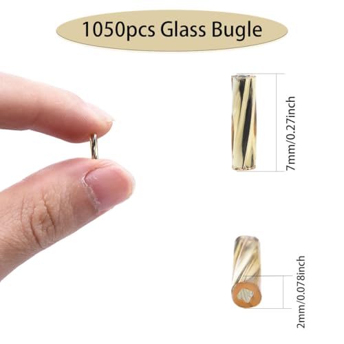1400pcs 2x7mm Golden Glass Bugle Beads Tube Twisted Seed Beads for Earring Bracelet Necklace Jewelry DIY Craft Making AAA - color: Golden
