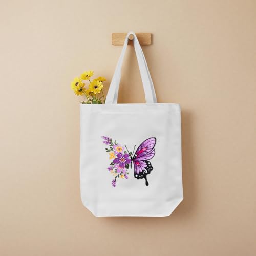 ERKOON Embroidery Canvas Tote Bag for Beginners, Needlepoint Arts Crafts Cross Stitch Kits for Adults Including Stamped Embroidery Bag with Hoops, Needle, Instruction and Color Threads (Butterfly) - color: Butterfly