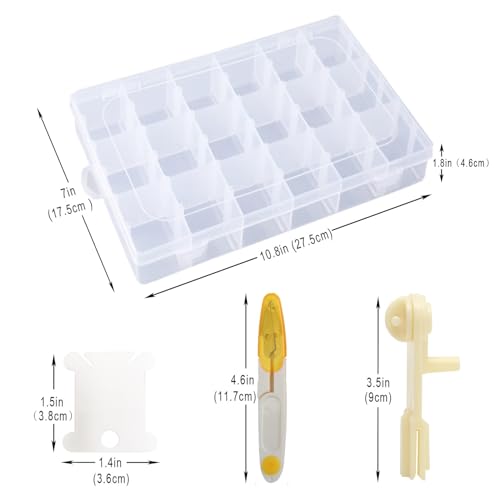 Embroidery Floss Organizer Cross Stitch Thread Storage Box Tools with 120 Pieces Floss Bobbins, Bobbin Winder, Scissor and Colour Stickers,Removable 18 Compartments Big Size Case