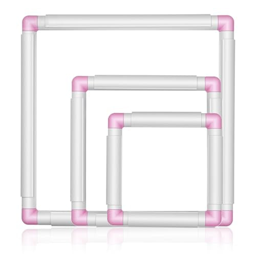 3 Pcs Square Embroidery Hoops, Embroidery Snap Frame, Plastic Cross Stitch Snap Frames, DIY Sewing Tool for Cross Stitching, Quilting, Needlepoint(6"x 6", 8" x 8", 11" x 11")