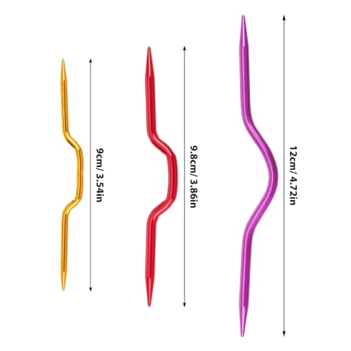 EXCEART Aluminum Bent Cable Needles 3Pcs Set for Knitting Crochet Projects Professional Cable Stitch Holders Yarn Needles Tapestry Tools Smooth Knitting Accessories