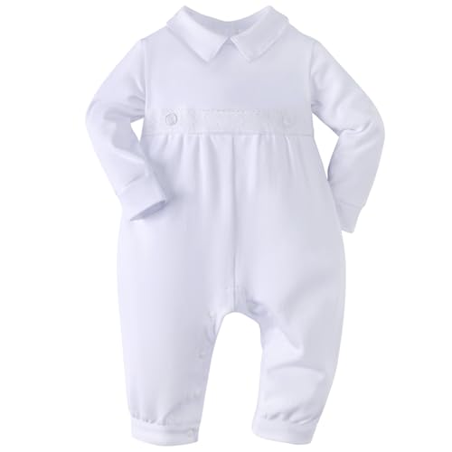 Booulfi Boy Baptism Outfits White Romper Fall Clothes Christening Gifts - color: White-5158, size: 12-18 Months