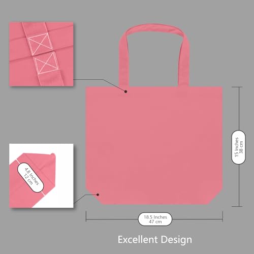 TOPDesign 1-Pack Super Strong Large 12oz Cotton Canvas Tote Bag, Reusable Grocery Shopping Cloth Bag, Fashionable Two-Tone Tote for Crafts, DIY Your Creative Designs - color: Rose Pink