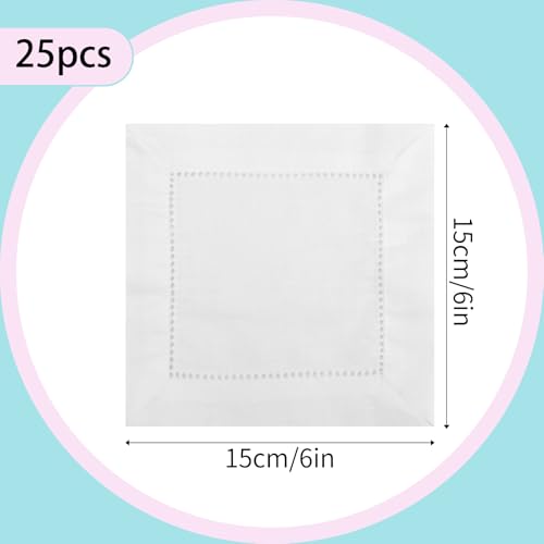25pcs Linen Cocktail Napkins for Embroidery, Reusable Small Cotton Napkins - color: White