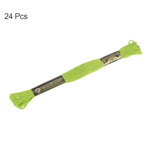 HARFINGTON 24 Skeins Embroidery Floss 8m Each Egyptian Long Fiber Cotton Cross Stitch Thread 26S/2x6 for Embroidery Projects Bracelet, Bright Green - color: Bright Green