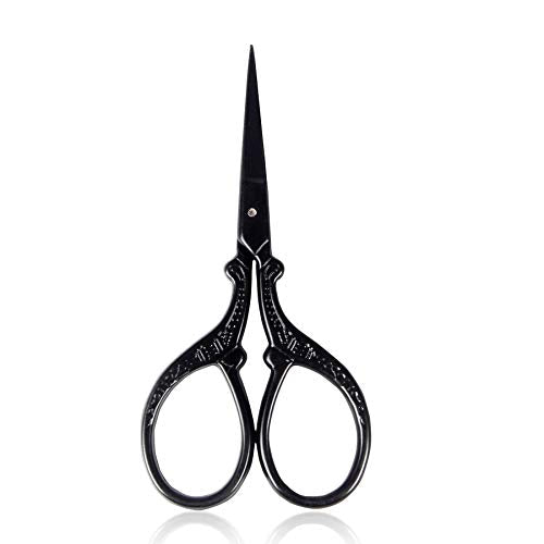 BIHRTC 3.6 Inch Embroidery Black Sharp Tip Stainless Steel Scissors Small - color: Black