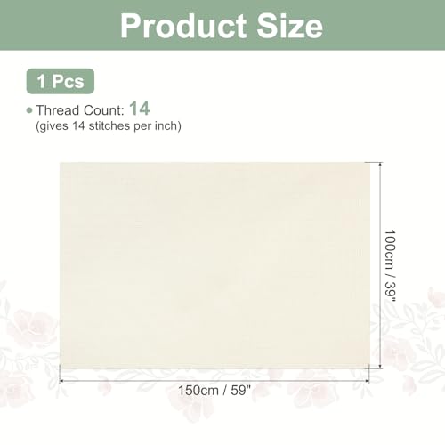 PATIKIL 14 Count Cross Stitch Cloth 59"x39", 1 Pcs Embroidery Cotton Fabric DIY Cross Stitch for Handmade Needlework Art Crafts Machine Embroidery, Beige - color: Beige, size: 59"x39"