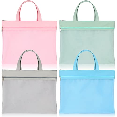 4 Pcs Mesh Zipper Pouch with Handle, Waterproof Student Book Pouch Bags