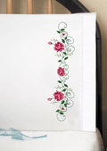 Tobin Stamped Pillowcases, Rose Vine, 20" x 30" Embroidery Kit, Pink