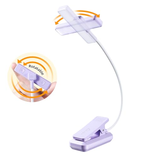VAVOFO 24 LEDs Rotatable Book Light, Rechargeable Clip Reading Lamp Purple - color: Purple