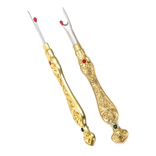 2Pcs Metal Seam Rippers, European Vintage Carved Handle Stitch Ripper, Sharp Seam Ripper Tool for Sewing with Storage Cases, Durable and Handy Crafting Removing Threads Tools (Gold) - color: Gold