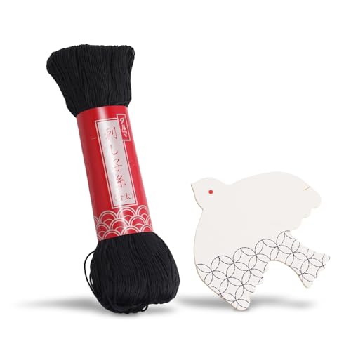 Daruma Sashiko Thread Large Skein, 109 Yards Cotton Japanese Embroidery Thread, Fine or Medium-Weight, with Decorative Thread Card (Medium-Weight, Black) - color: Black, style: Medium-Weight