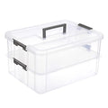 JUXYES 2-Tiers Plastic Stack Carry Storage Containers Box wih Handle Lids - color: Dark Gray
