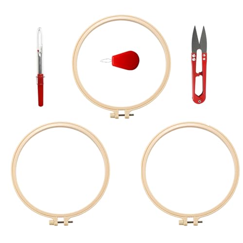 3Pcs 8 Inch Plastic Embroidery Hoops with Sewing Scissors, Seam Ripper,Needle Threader, Round Cross Stitch Hoops with Adjustable Screw, Lightweight & Durable Craft Hoops. - color: white