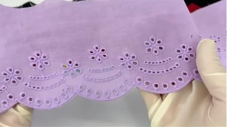 3 Yards 10cm Eyelet Lace Trim White Cotton Lace Ribbon Embroidery Fan-Shaped Lace for Sewing Clothing, Sofa, Baby Clothes, Pets Clothes DIY (Purple) - color: Purple