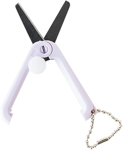 Mini Scissors with Key Chain Mini Telescopic Small Foldable Scissors Portable Safe Pocket Travel Scissors Retractable Kids Shears Sharp Cutting Tools for Cutting, Scrapbooking (Purple) - color: Purple