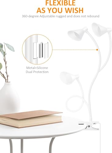 Clip on Light USB Reading Light for Bed with Clamp, Dimmable Reading Lamp - color: White